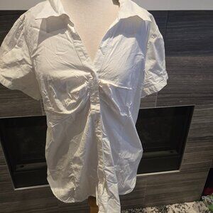 NWT George Plus White Short Sleeve Button Down Blouse - 2X